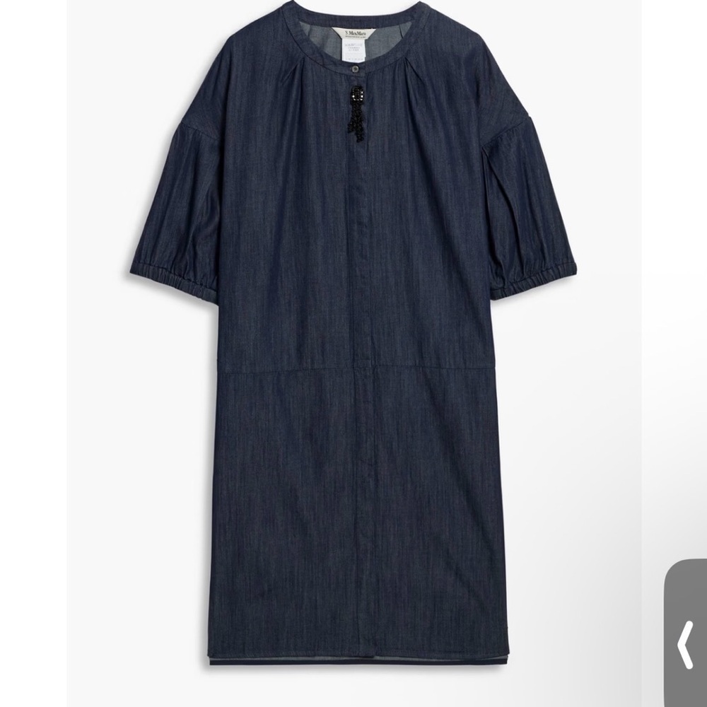 'S Max Mara Denim Tunic Dress Beaded Button Detail IT 34 US 0/XS Quiet Luxury